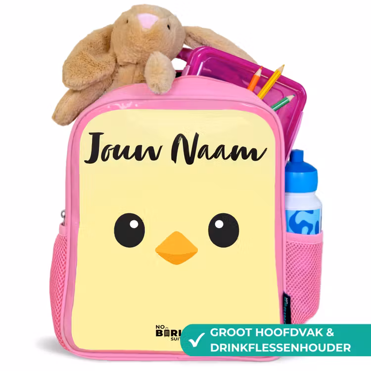 Kinderrugzak met naam - Roze - Kawai - Kuiken - Geel — 2
