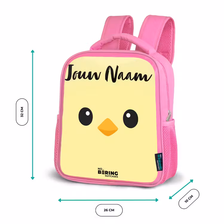 Kinderrugzak met naam - Roze - Kawai - Kuiken - Geel — 3