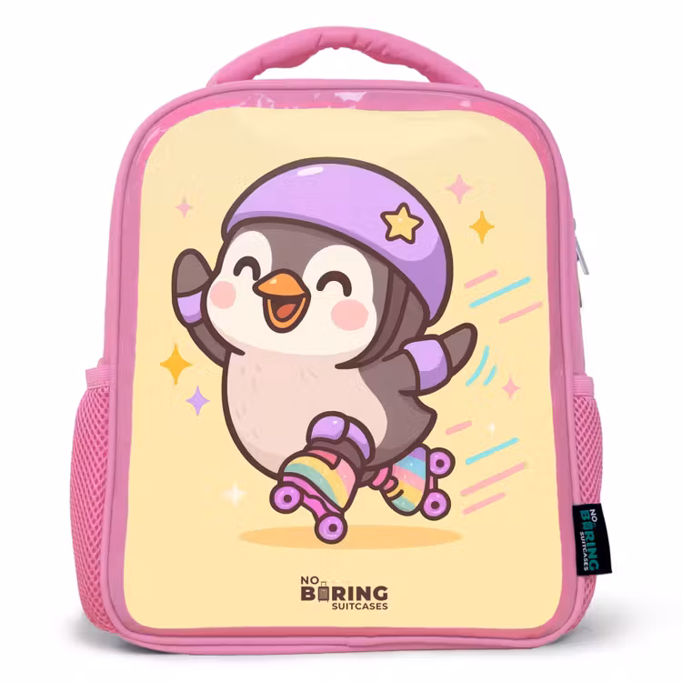 Kinderrugzak - Roze - Kawai - Pinguin - Rolschaatsen β 1