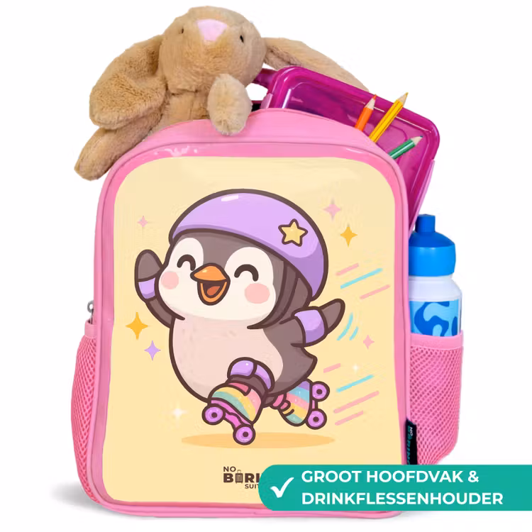Kinderrugzak - Roze - Kawai - Pinguin - Rolschaatsen β 2