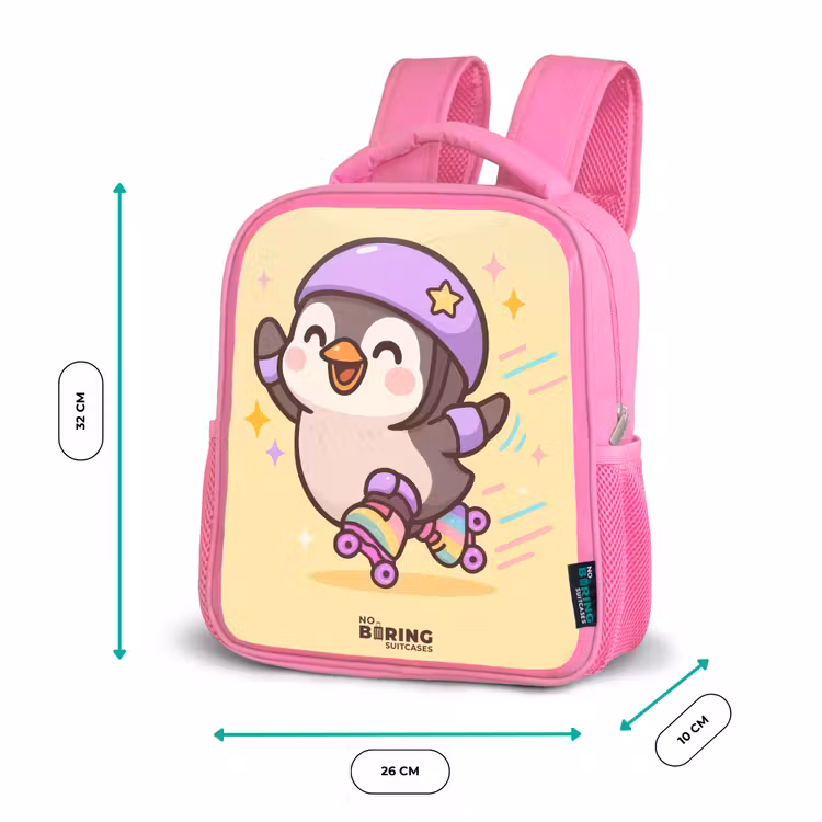 Kinderrugzak - Roze - Kawai - Pinguin - Rolschaatsen β 3