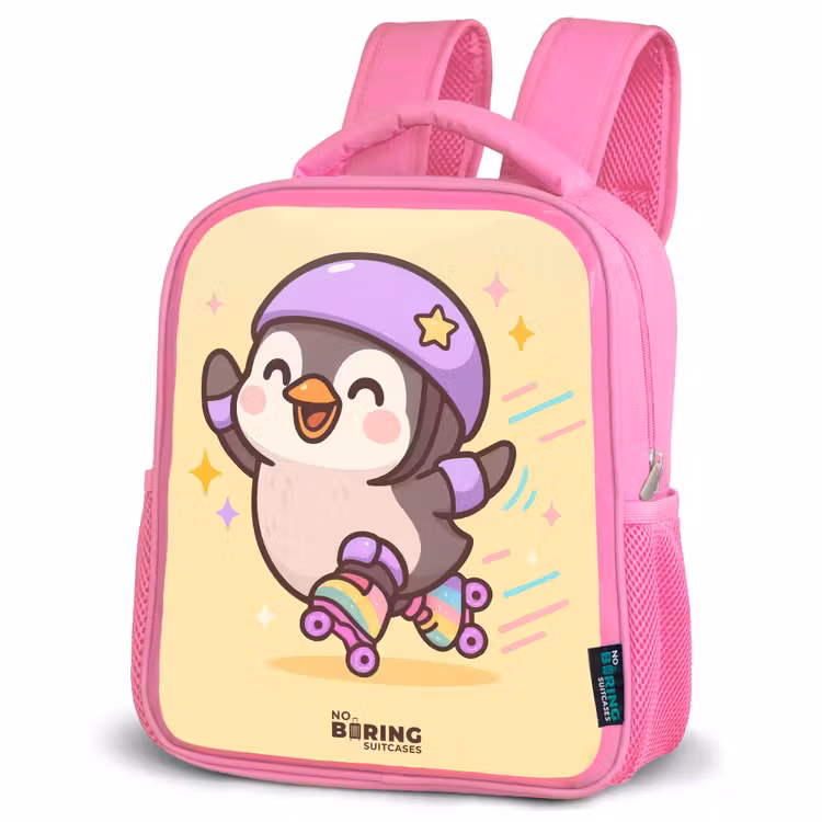 Kinderrugzak - Roze - Kawai - Pinguin - Rolschaatsen β 4