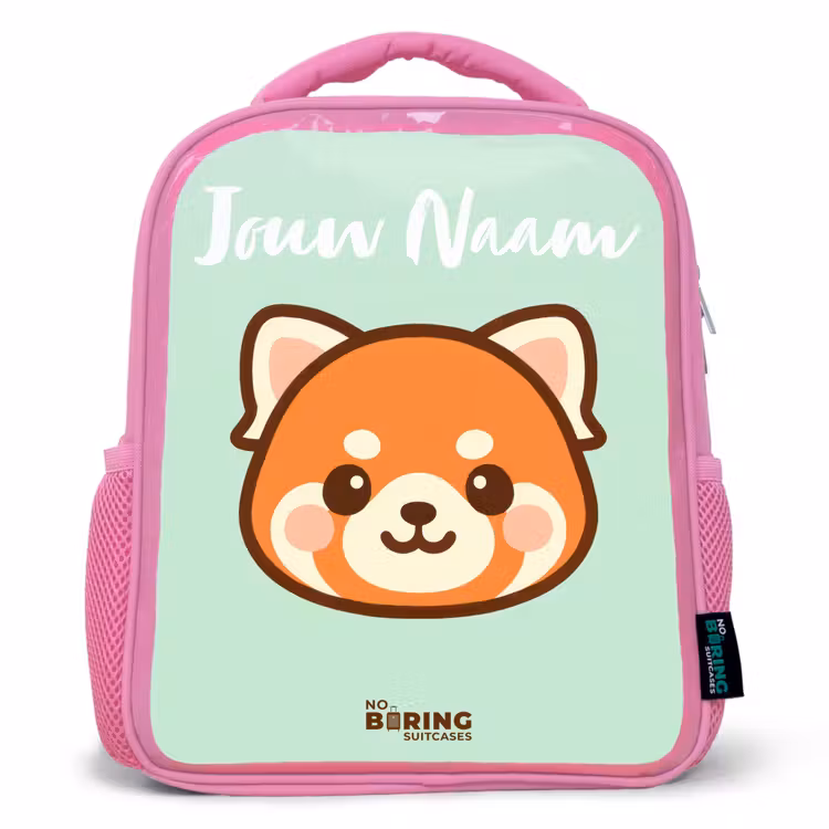 Kinderrugzak met naam - Roze - Kawai - Rode panda - Groen β 1