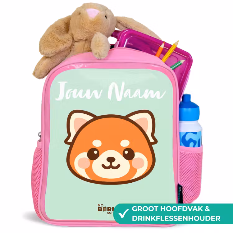 Kinderrugzak met naam - Roze - Kawai - Rode panda - Groen β 2