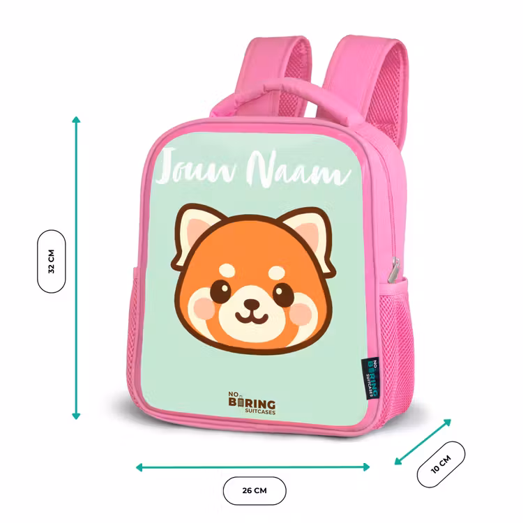 Kinderrugzak met naam - Roze - Kawai - Rode panda - Groen β 3