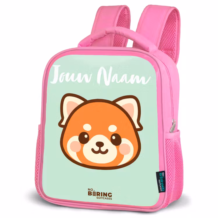 Kinderrugzak met naam - Roze - Kawai - Rode panda - Groen β 4