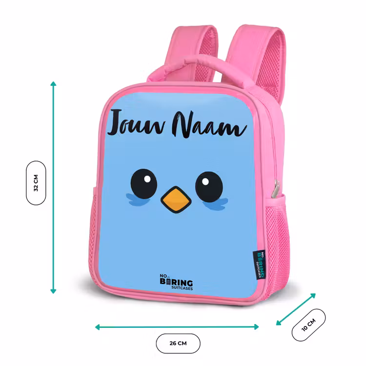 Kinderrugzak met naam - Roze - Kawai - Vogel - Blauw — 3