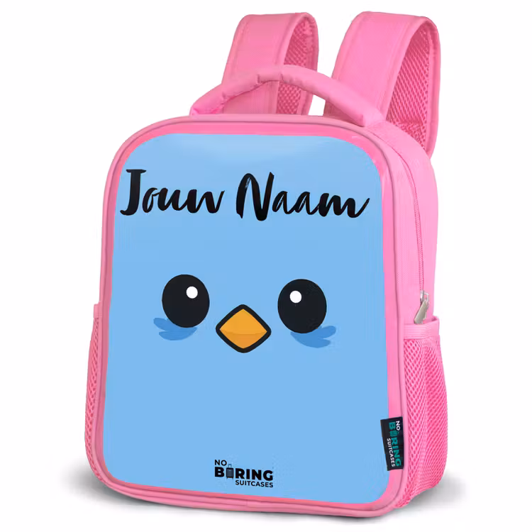 Kinderrugzak met naam - Roze - Kawai - Vogel - Blauw — 4