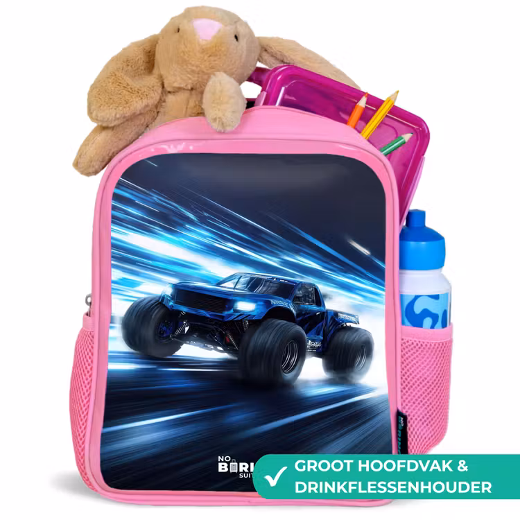 Kinderrugzak - Roze - Monstertruck raast door lichtsnelheid — 2