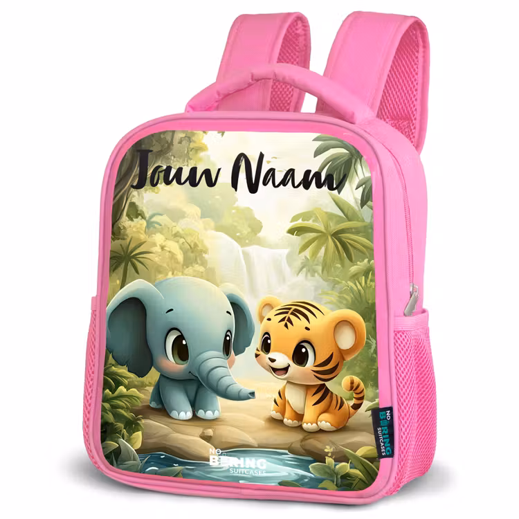 Kinderrugzak met naam - Roze - Olifant - Tijger - Bos - Jungle — 4