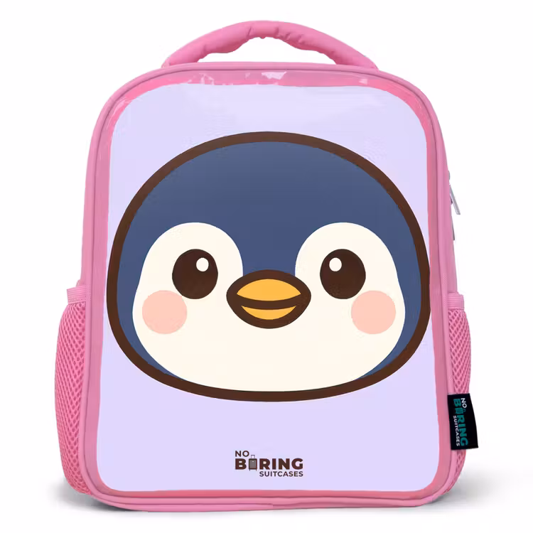 Kinderrugzak met naam - Roze - Pinguïn — 1