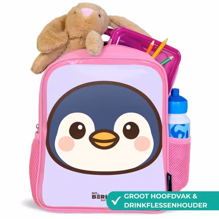 Kinderrugzak met naam - Roze - Pinguïn — 2