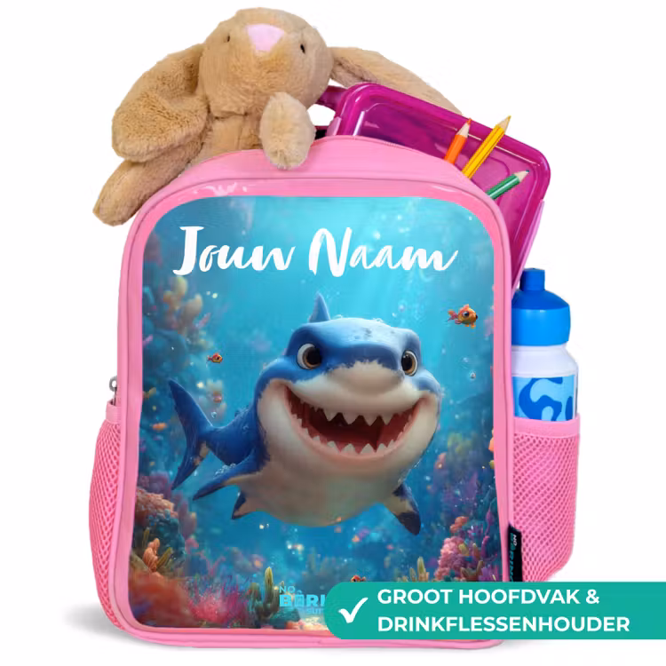 Kinderrugzak met naam - Roze - Rif - Koraal - Haai - Dier — 2
