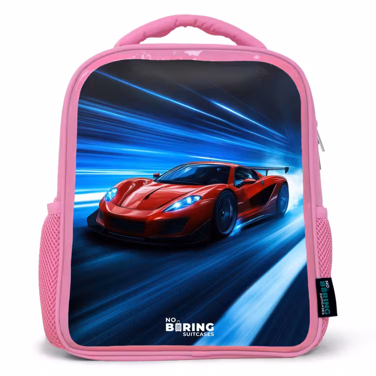 Kinderrugzak - Roze - Rode racewagen in digitale snelheidswereld — 1