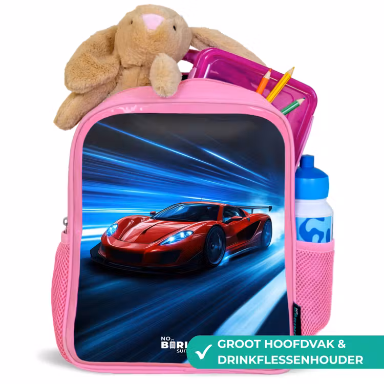 Kinderrugzak - Roze - Rode racewagen in digitale snelheidswereld — 2
