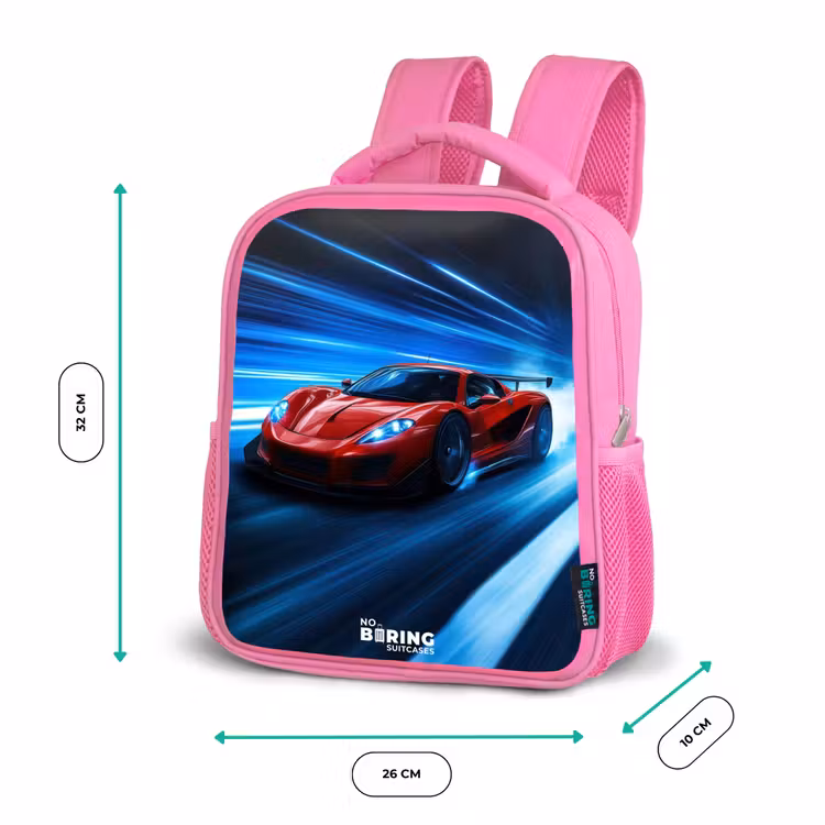 Kinderrugzak - Roze - Rode racewagen in digitale snelheidswereld — 3
