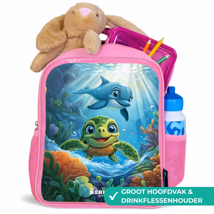 Kinderrugzak - Roze - Schildpad en dolfijn in blauwe oceaan — 2