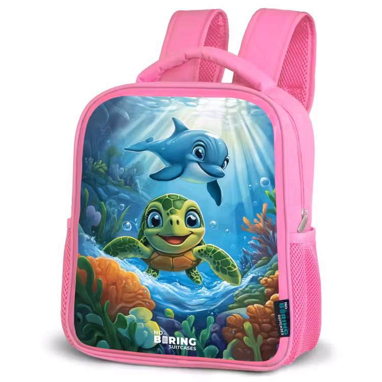 Kinderrugzak - Roze - Schildpad en dolfijn in blauwe oceaan — 4