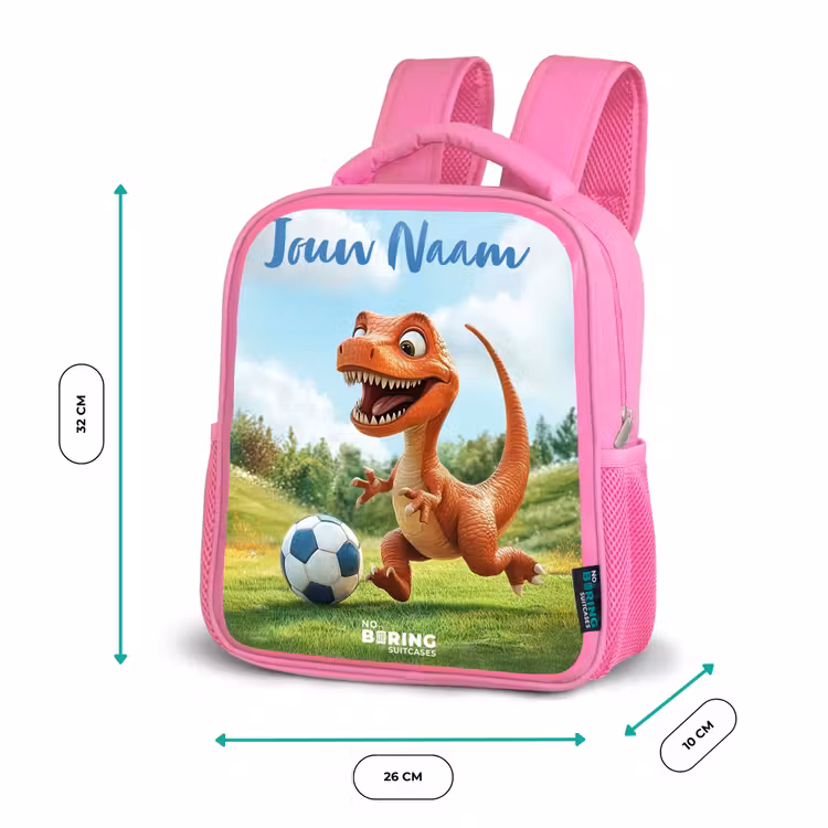 Kinderrugzak met naam - Roze - Voetbal - Dino - Sport — 3
