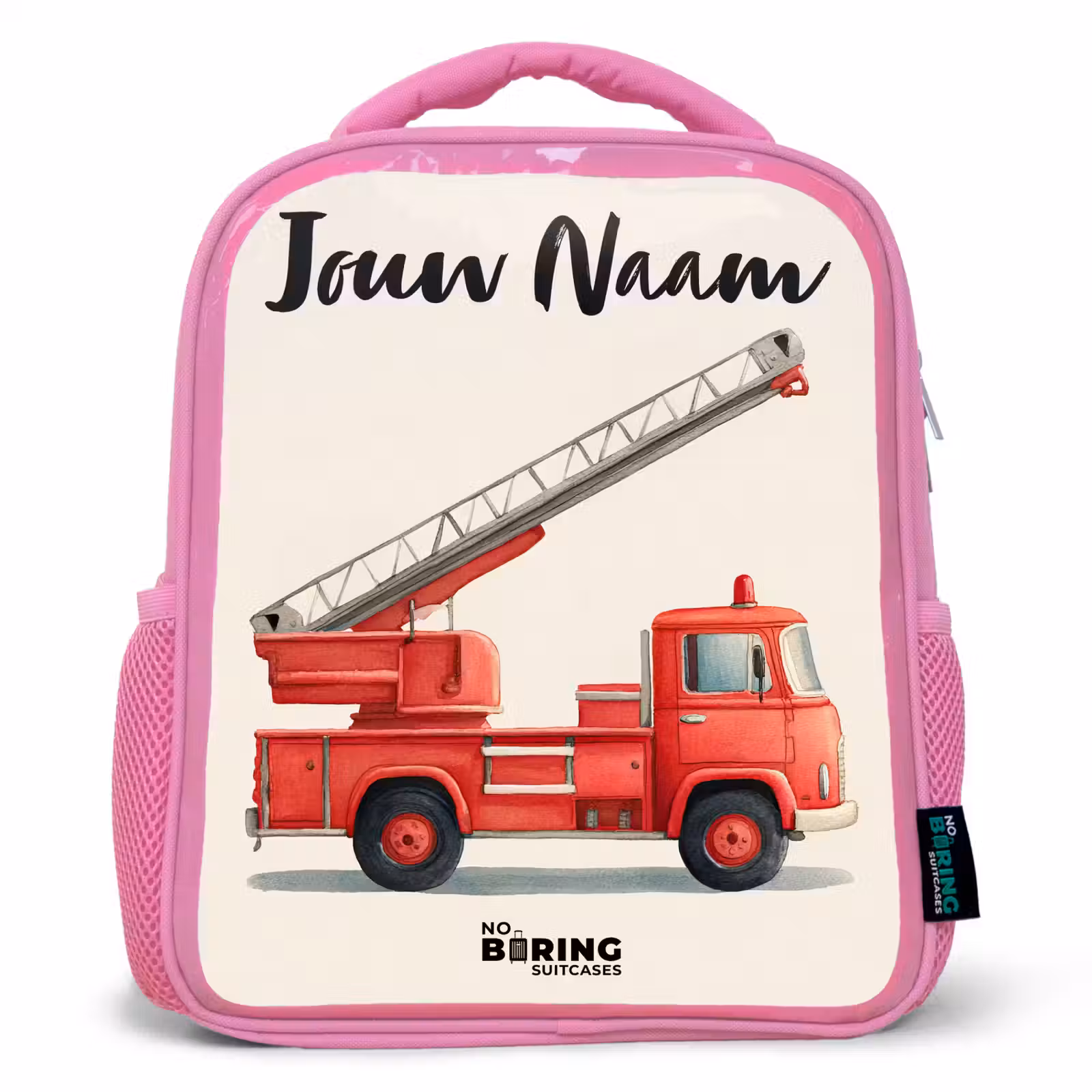 Kinderrugzak met naam - Roze - Brandweerwagen - Getekend - Rood — 1