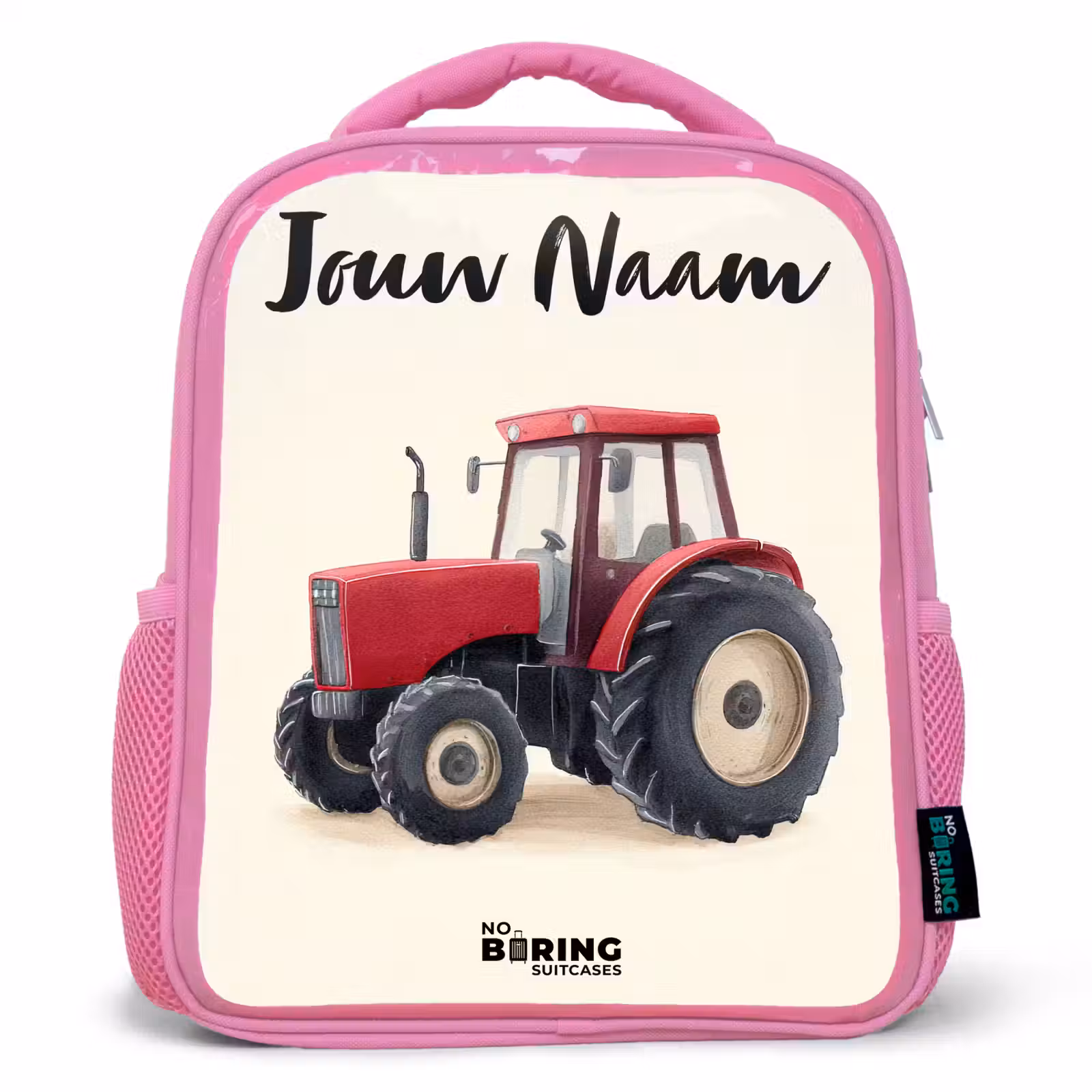 Kinderrugzak met naam - Roze - Tractor - Getekend - Rood — 1