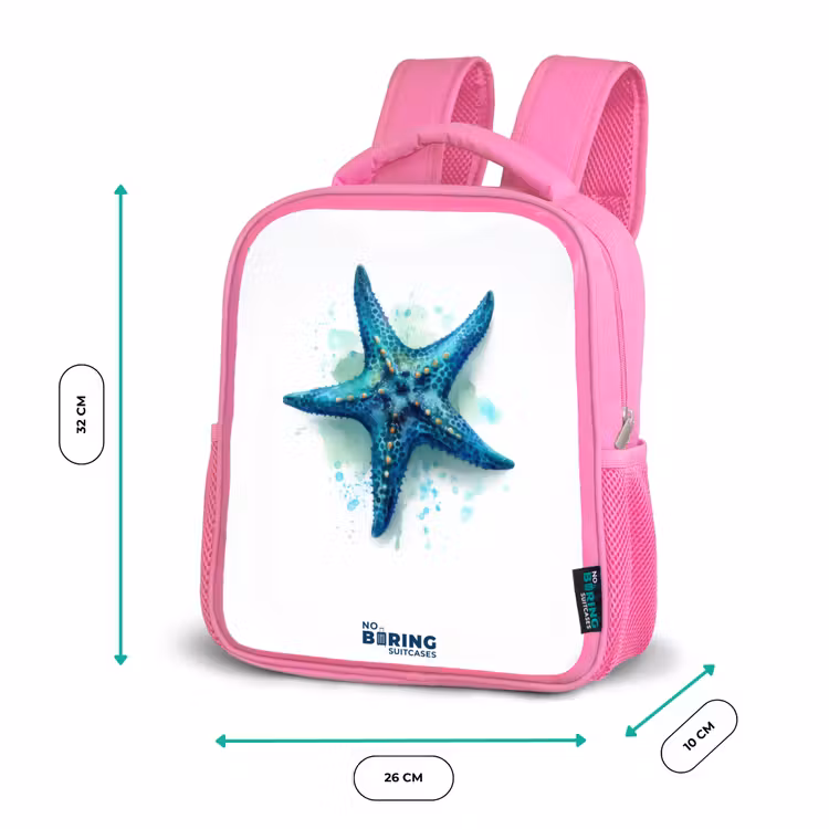 Kinderrugzak - Roze - Blauwe Zeester op Witte Achtergrond — 3