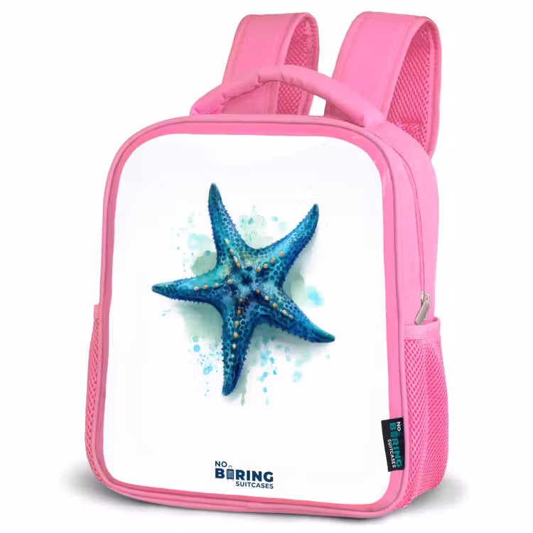Kinderrugzak - Roze - Blauwe Zeester op Witte Achtergrond — 4