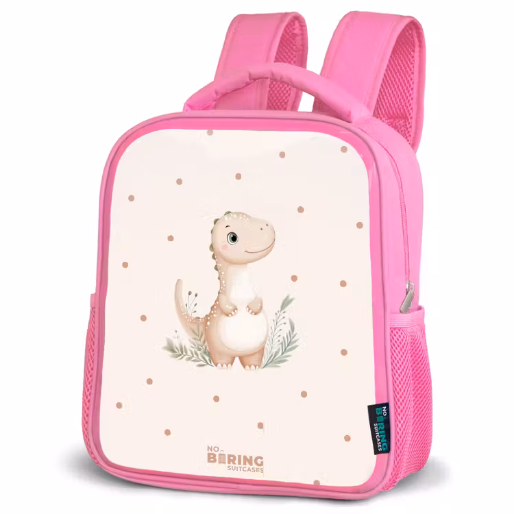Kinderrugzak - Roze - Beige dino op een stippen achtergrond — 4