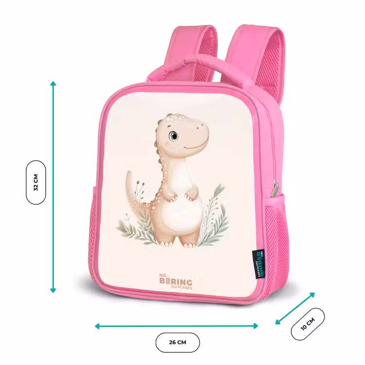 Kinderrugzak - Roze - Beige dinosaurus met groene blaadjes — 3