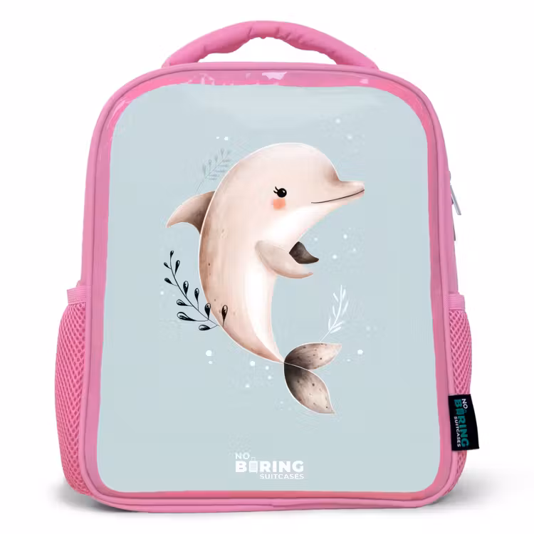 Kinderrugzak - Roze - Beige dolfijn in blauw water — 1
