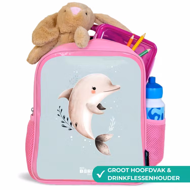 Kinderrugzak - Roze - Beige dolfijn in blauw water — 2