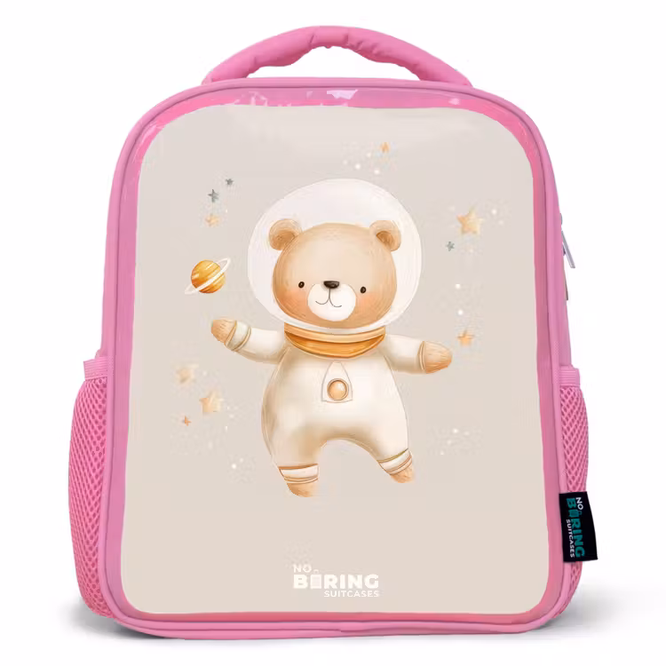 Kinderrugzak - Roze - Beige ruimtebeer zweeft tussen sterren — 1