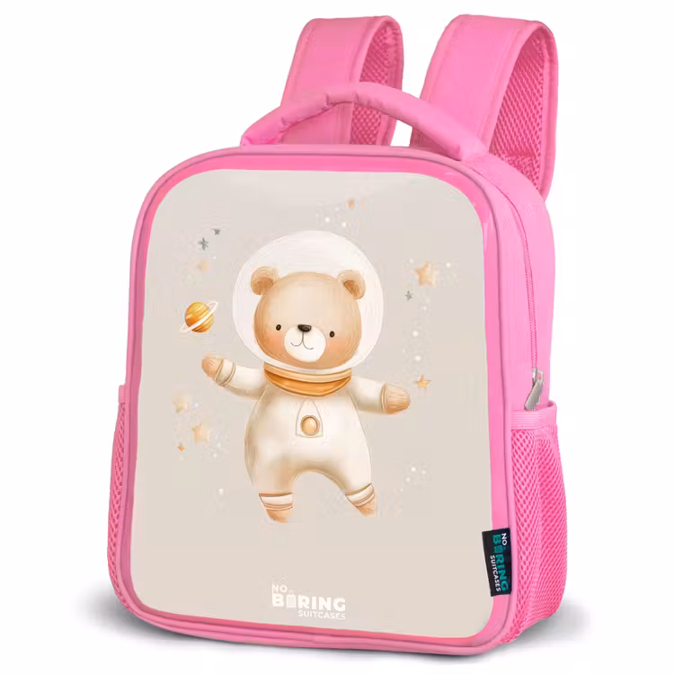 Kinderrugzak - Roze - Beige ruimtebeer zweeft tussen sterren — 4