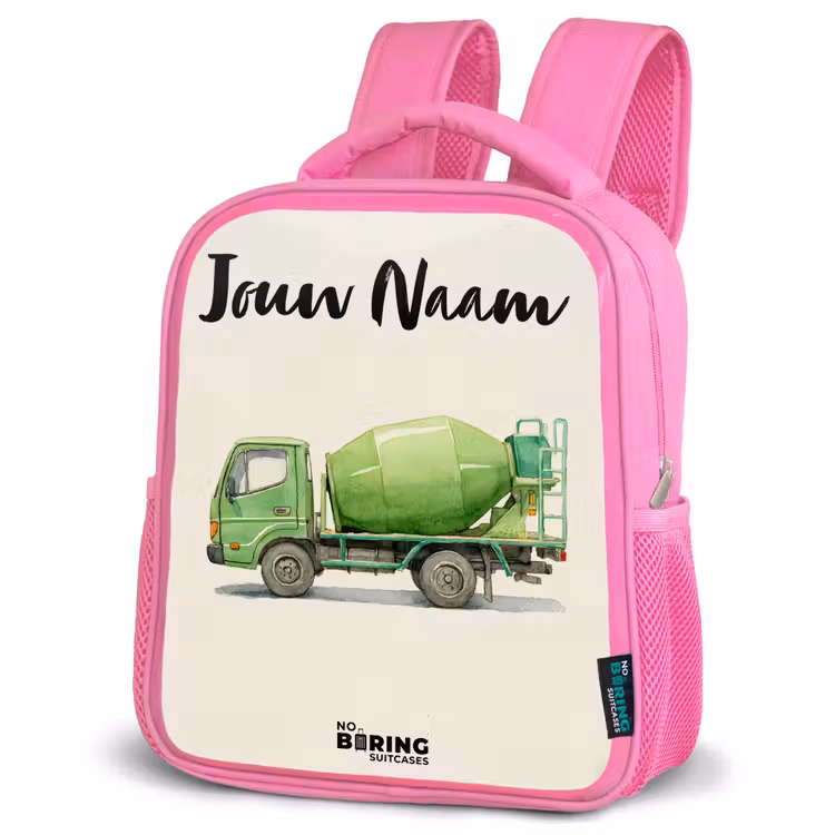 Kinderrugzak met naam - Roze - Betonmixer - Getekend - Groen — 4
