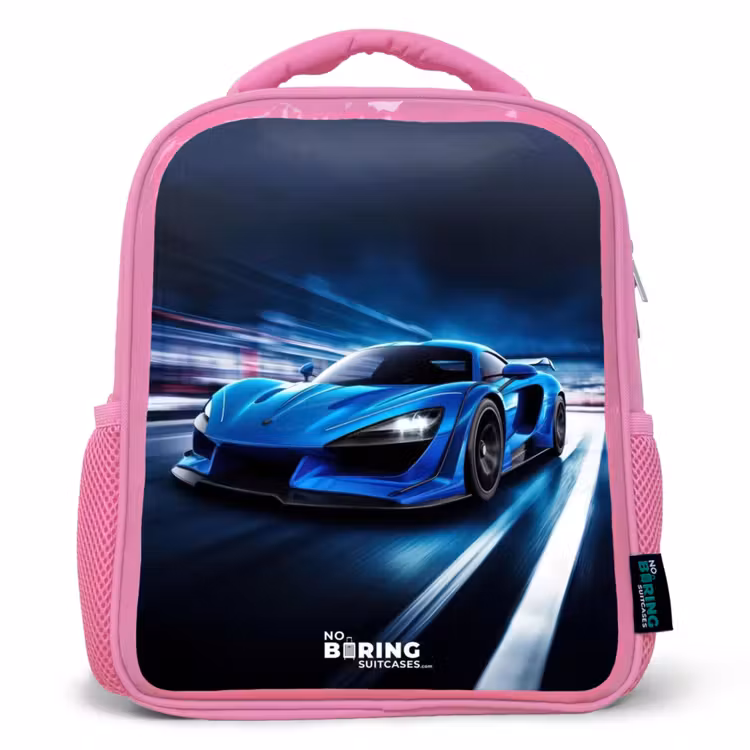 Kinderrugzak - Roze - Blauwe sportauto β 1