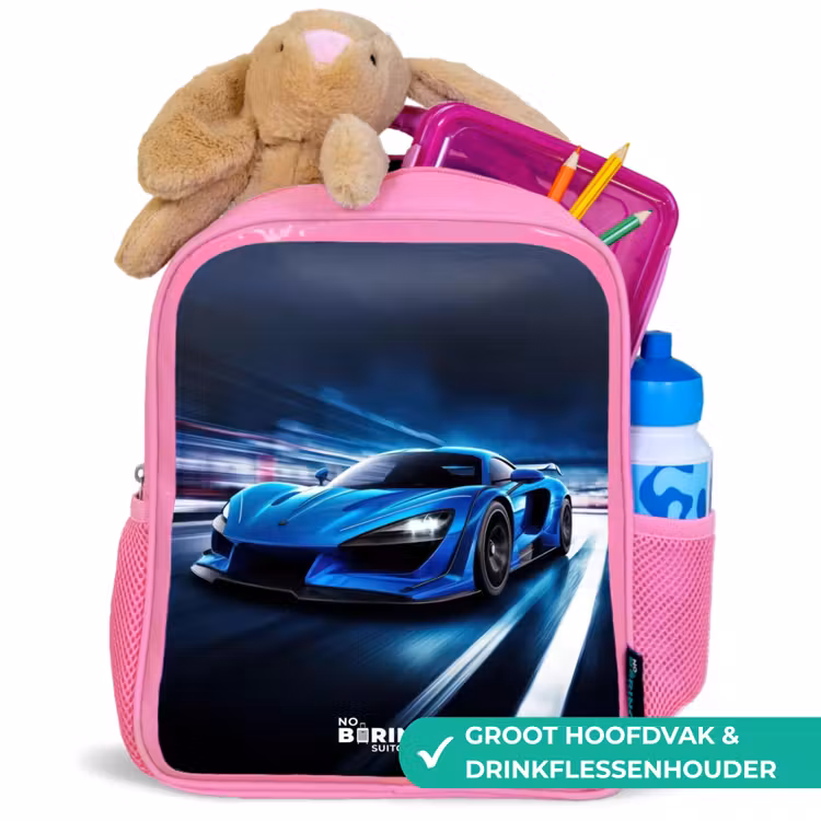 Kinderrugzak - Roze - Blauwe sportauto β 2