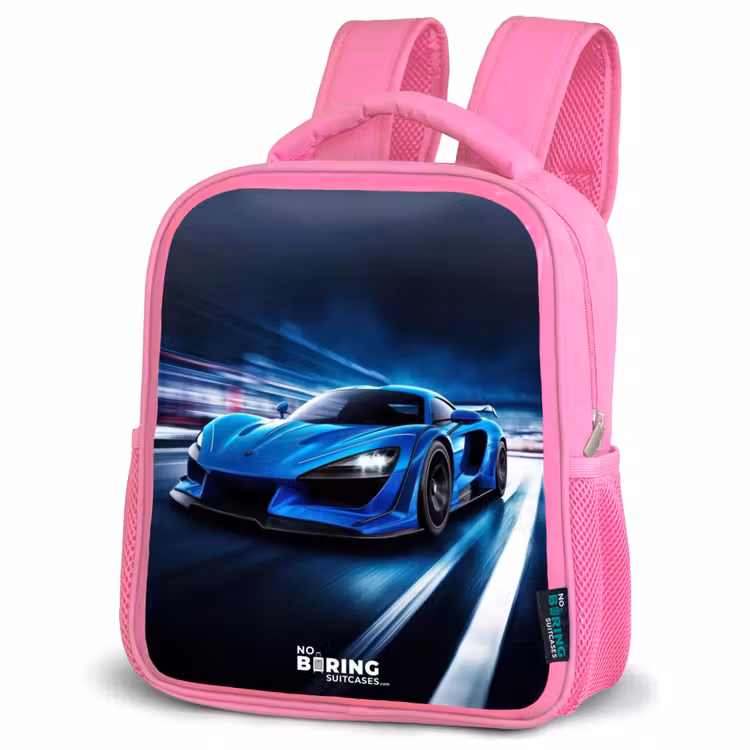 Kinderrugzak - Roze - Blauwe sportauto β 4