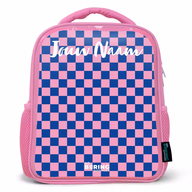 Kinderrugzak met naam - Roze - Blokjes - Blauw - Roze — 1