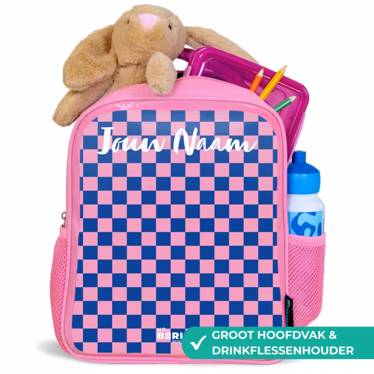 Kinderrugzak met naam - Roze - Blokjes - Blauw - Roze — 2