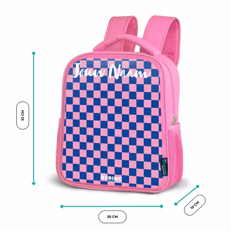 Kinderrugzak met naam - Roze - Blokjes - Blauw - Roze — 3