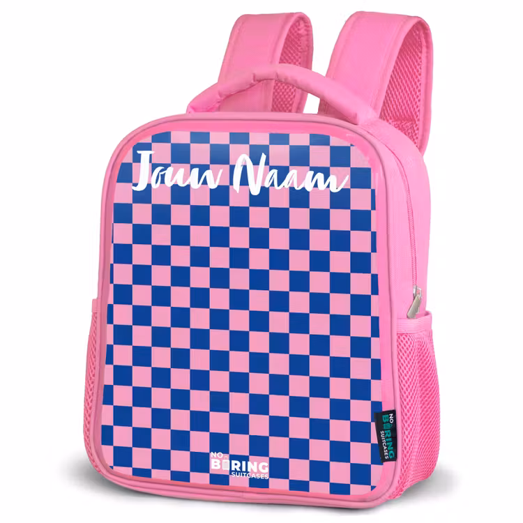 Kinderrugzak met naam - Roze - Blokjes - Blauw - Roze — 4
