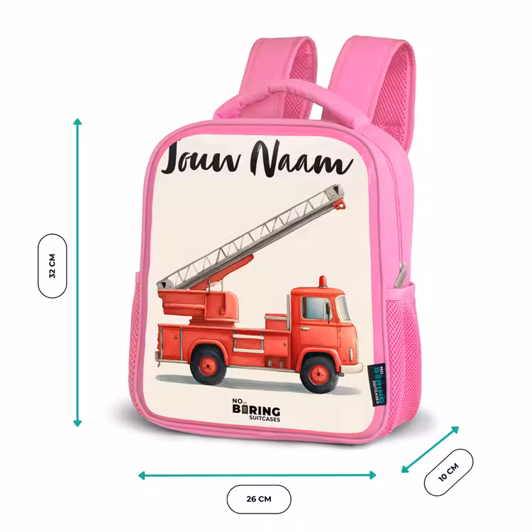 Kinderrugzak met naam - Roze - Brandweerwagen - Getekend - Rood — 3