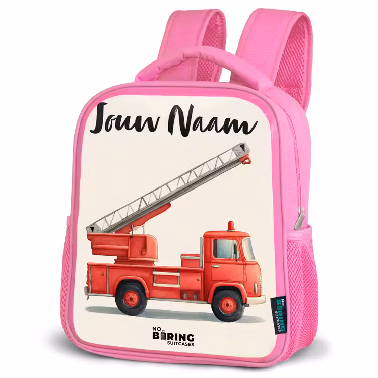 Kinderrugzak met naam - Roze - Brandweerwagen - Getekend - Rood — 4