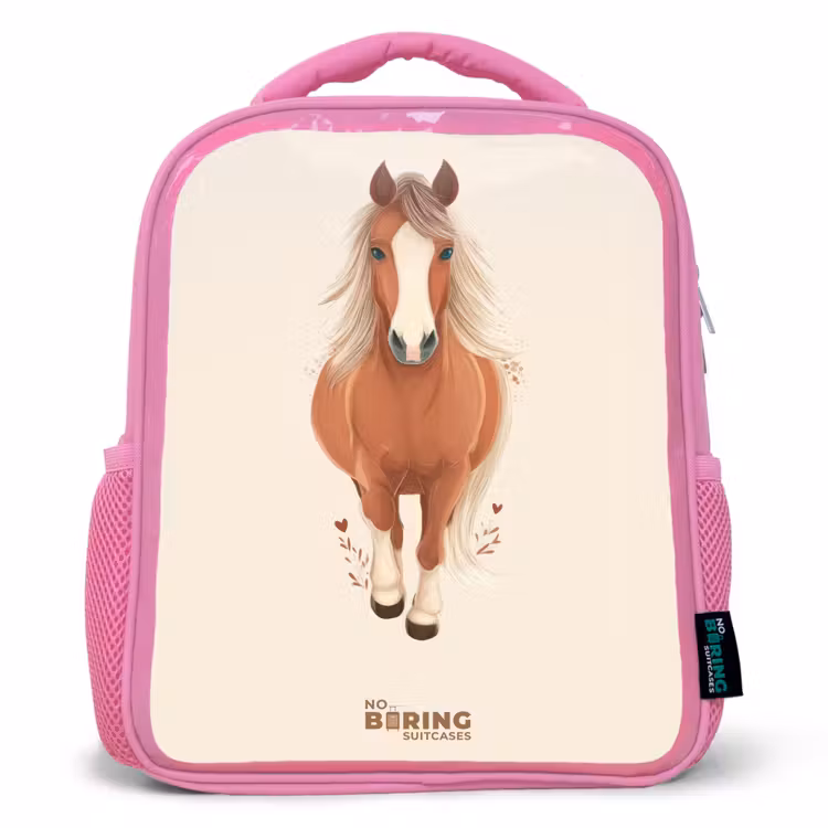 Kinderrugzak - Roze - Bruin paard in gallop — 1