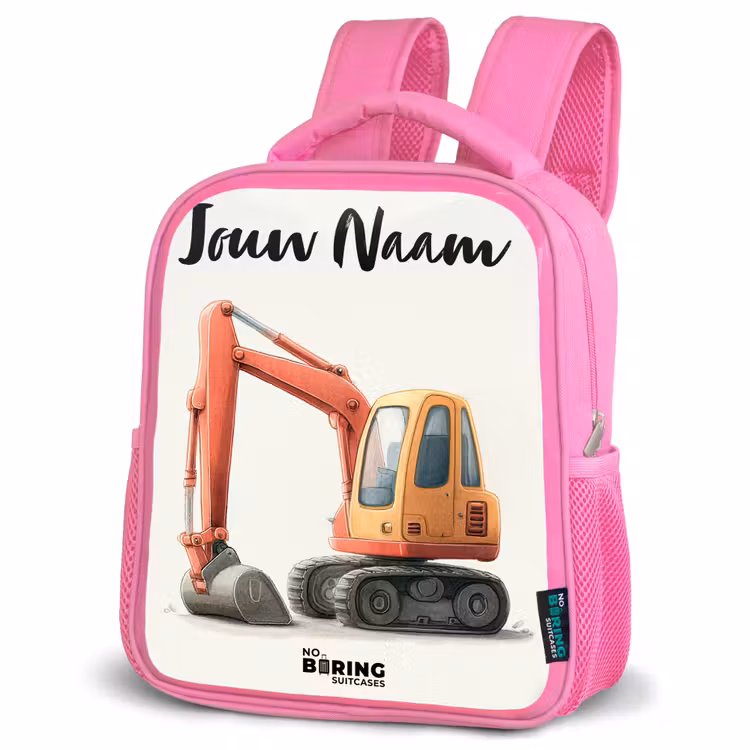 Kinderrugzak met naam - Roze - Graafmachine - Getekend - Oranje — 4