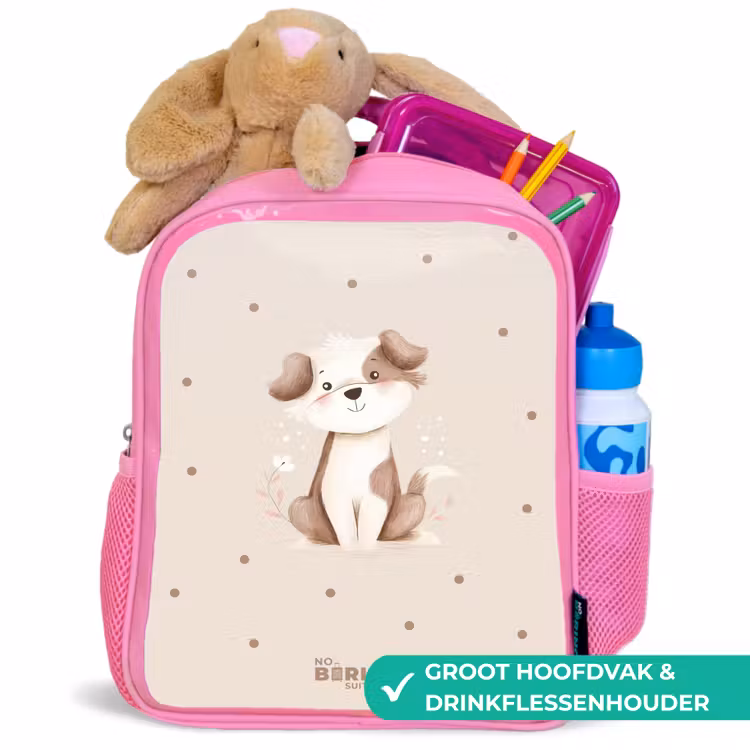 Kinderrugzak - Roze - Honden pup omringd door bruine stippen — 2