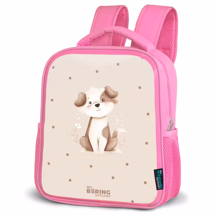 Kinderrugzak - Roze - Honden pup omringd door bruine stippen — 4