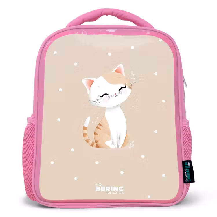 Kinderrugzak - Roze - Kat omringd door beige stippen — 1