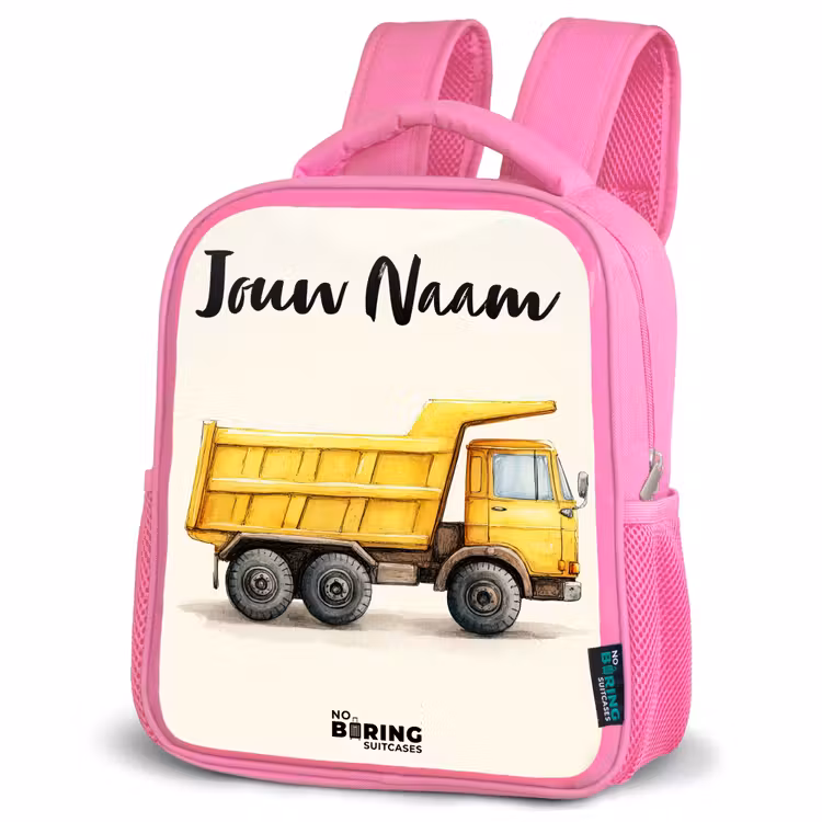 Kinderrugzak met naam - Roze - Kiepwagen - Getekend - Geel — 4