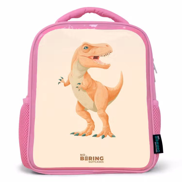 Kinderrugzak - Roze - T-rex dino in oranje kleuren — 1
